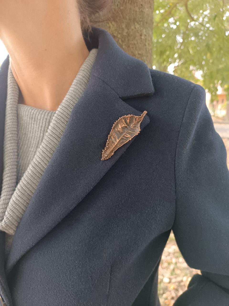 Brooch Electroformed Copper Bay Leaf – Brooch Unique Boho Jewelry, Handmade from a Real Tree Leaf