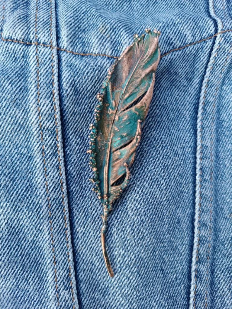 Brooch Copper Pigeon Feather  — Unique Boho-Style Handmade Jewelry gift for best friend 7th anniversary copper wedding traditional
