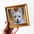 Small dog oil painting original artwork, Custom Pet portrait oil art mini gift White Terrier painting from photo 4x4 in frame