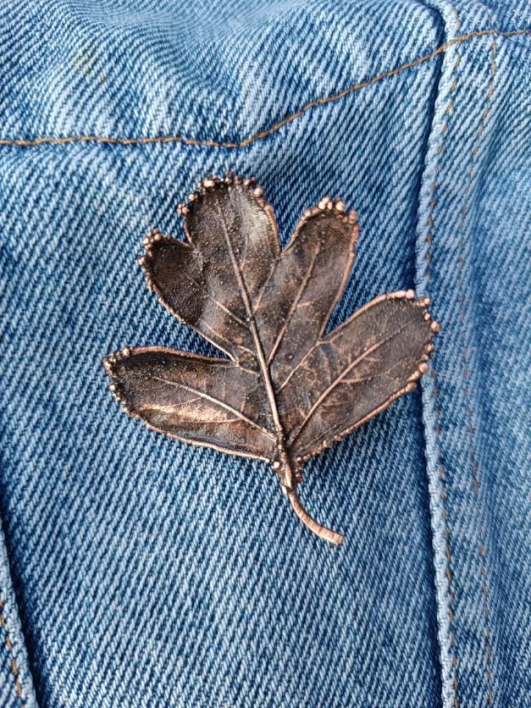 Brooch Copper Natural hawthorn leaf brooср — Unique Boho-Style Handmade Jewelry gift for best friend