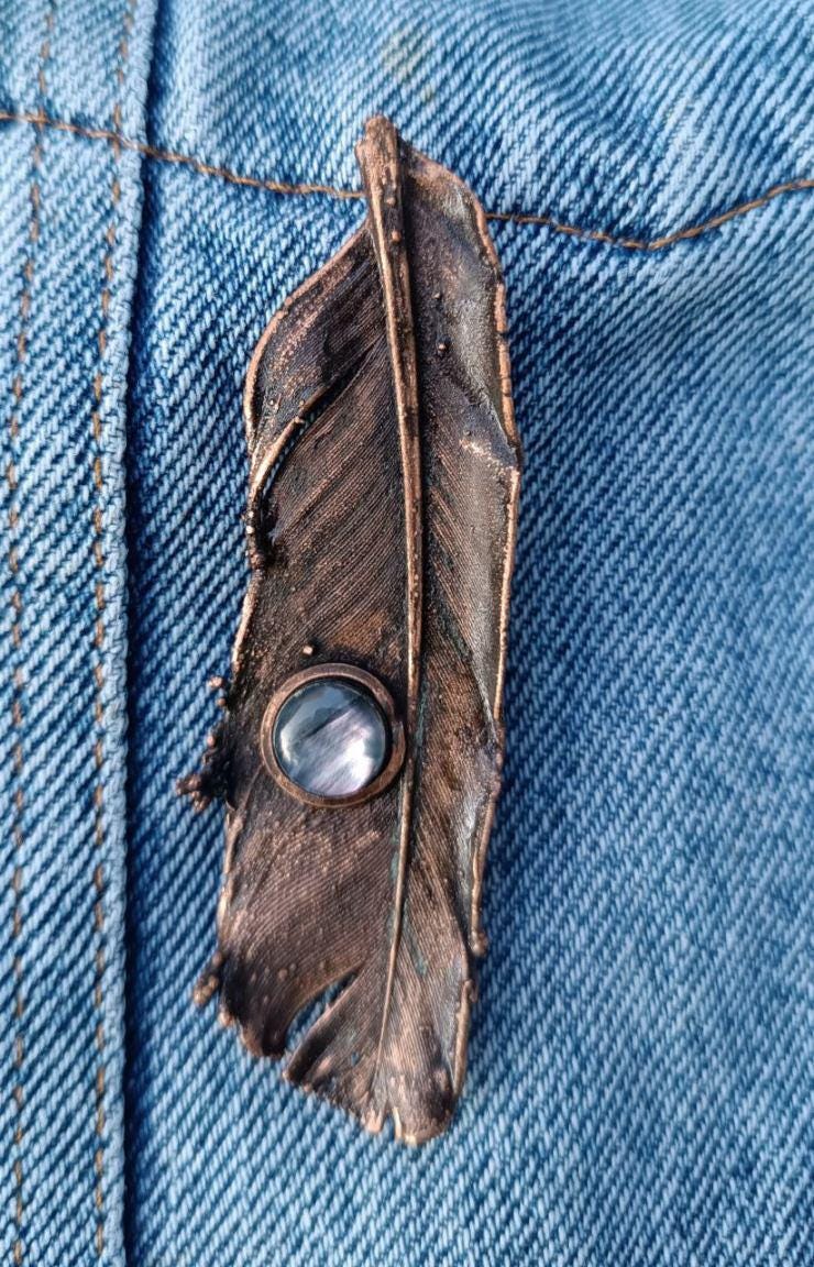 Brooch Copper Pigeon Feather  — Unique Boho-Style Handmade Jewelry gift for best friend 7th anniversary copper wedding traditional