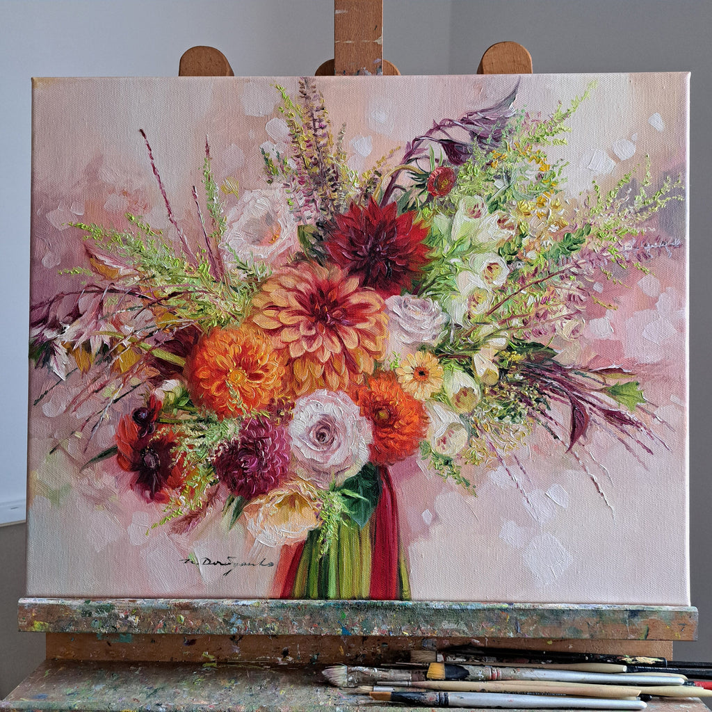 Bridal flowers portraits painting original canvas art