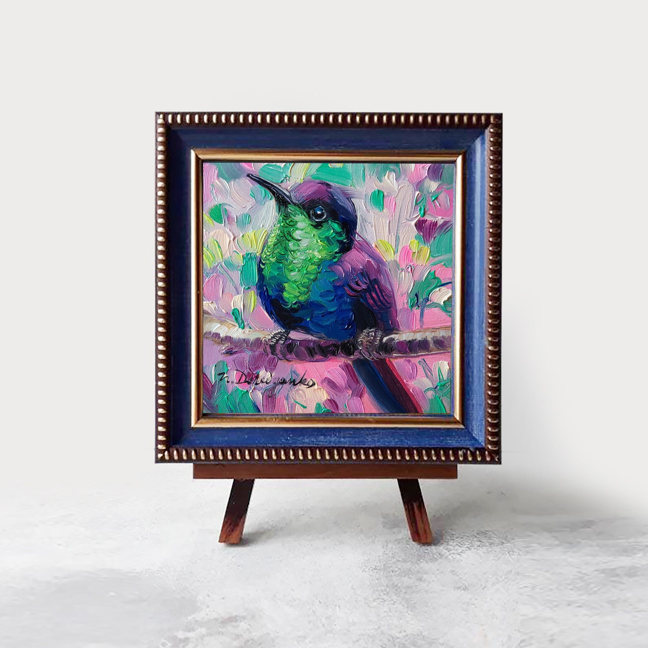 Hummingbird oil painting original 4x4