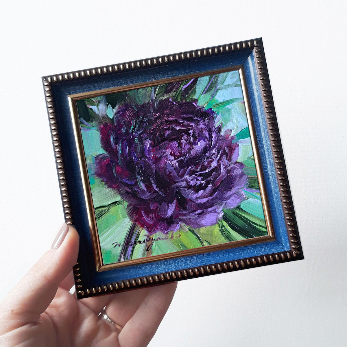 Black peony oil painting 4x4 flower wall art original