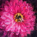 Bee on Dahlia flower Oil Painting Original 4x4 inch