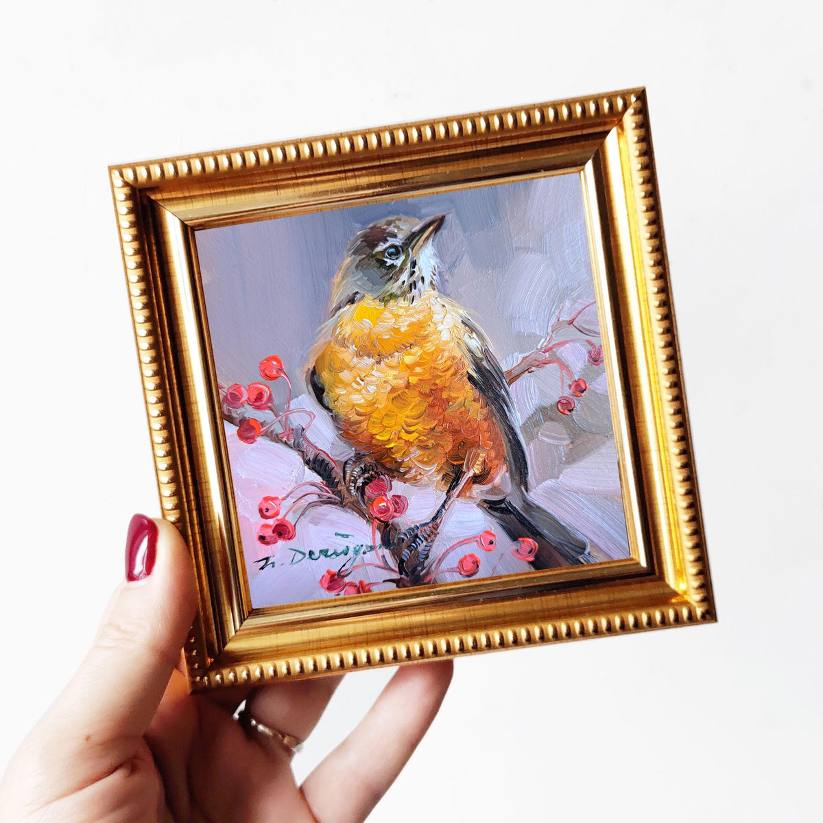 American Robin bird painting original in frame