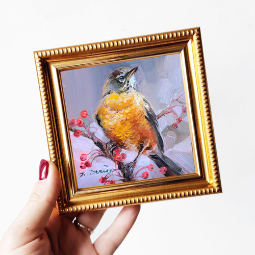 American Robin bird painting original in frame
