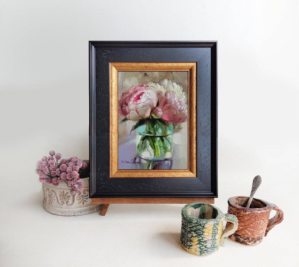 Peony oil painting original on canvas stretched