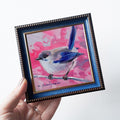 Small oil painting original Bird painting 4x4, Blue bird picture frame Fairy-wren bird artwork, Small frame art bird gift idea