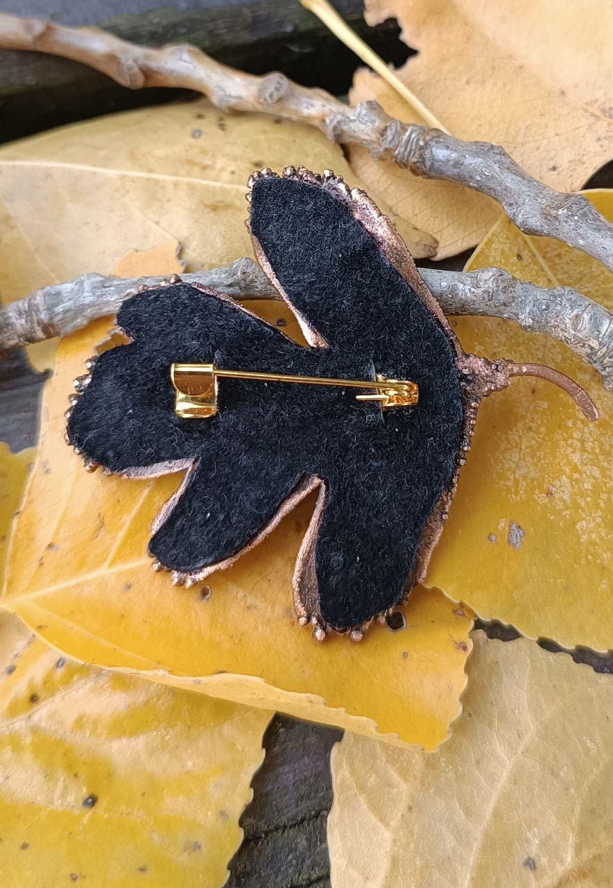 Brooch Copper Natural hawthorn leaf brooср — Unique Boho-Style Handmade Jewelry gift for best friend