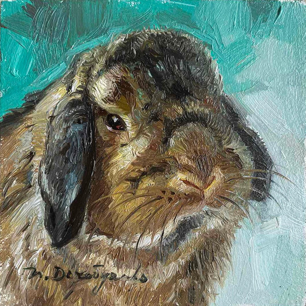 Custom pet portrait painting 4x4 in frame, Small pet oil painting original framed artwork, Rabbit pet portrait oil art mini gift