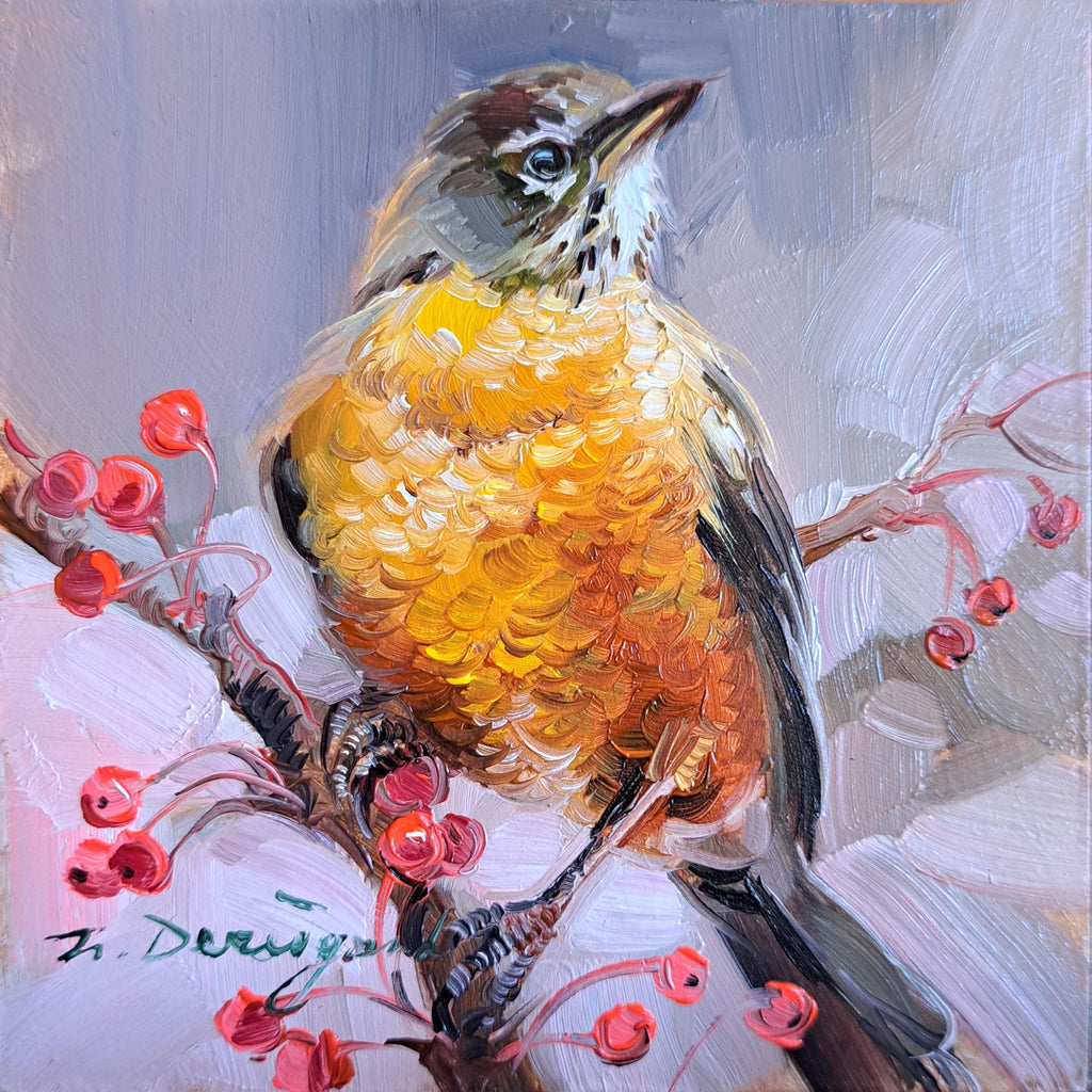 American Robin bird painting original in frame