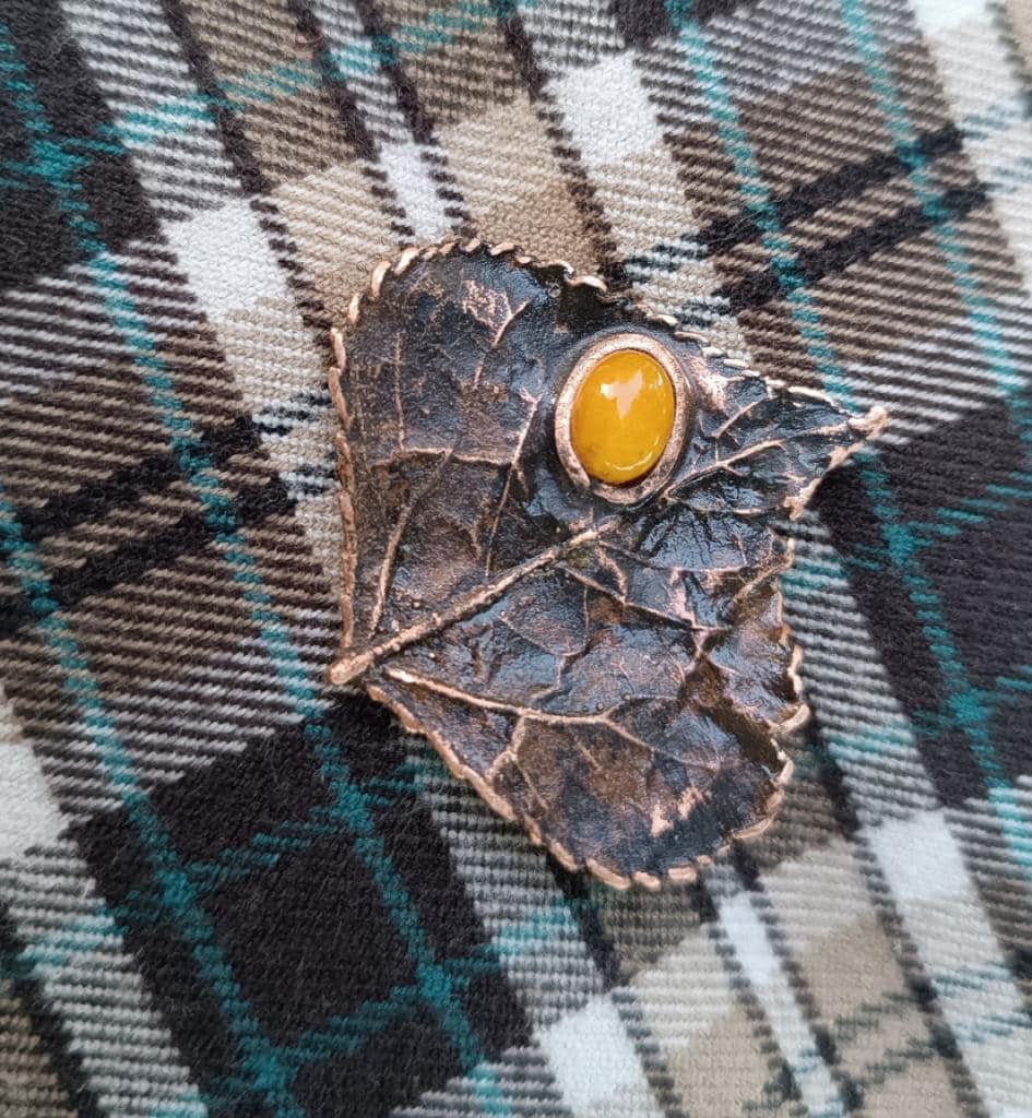 Brooch Copper Natural Poplar Leaf  — Unique Boho-Style Handmade Jewelry Valentines gift for sister