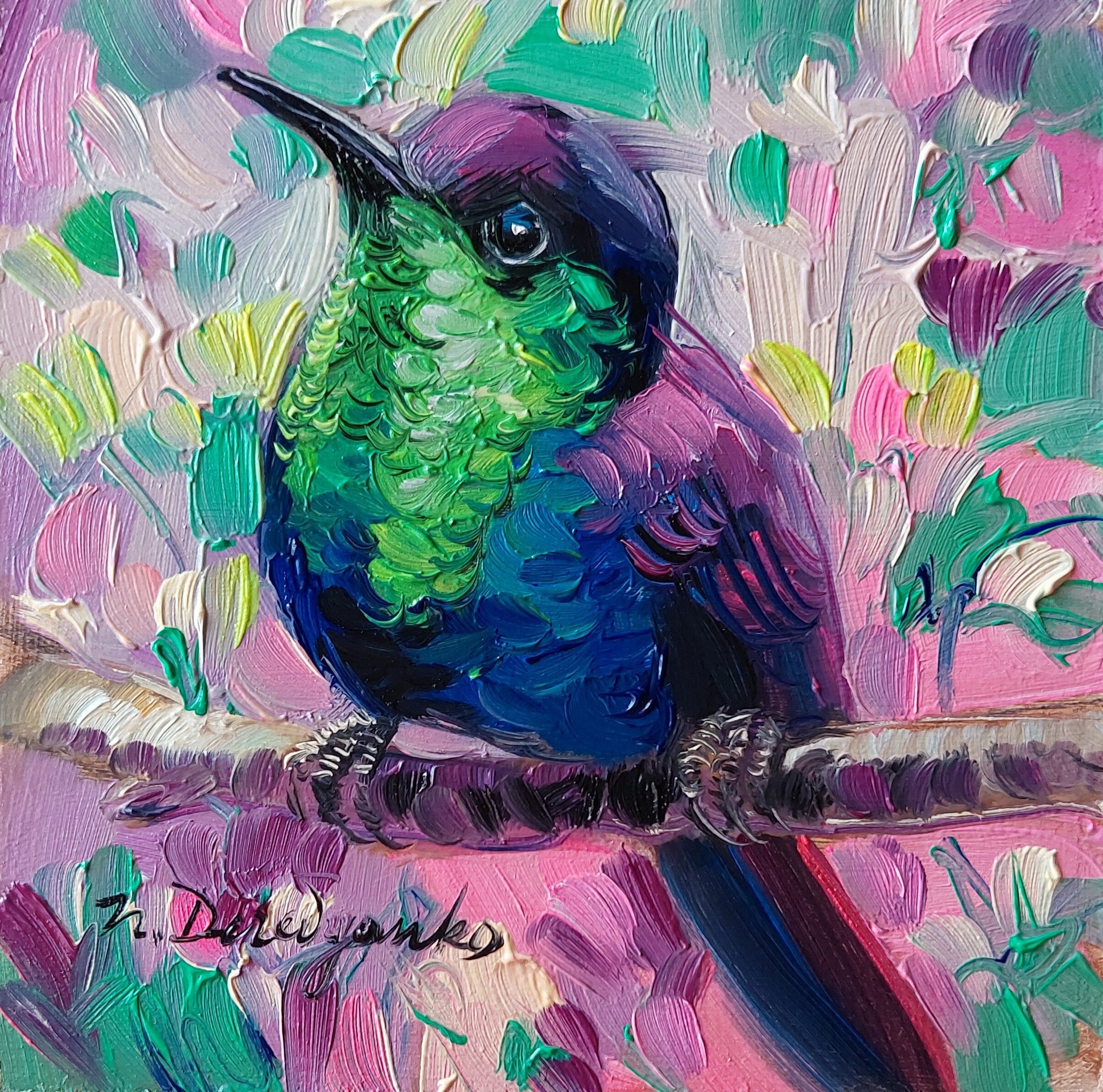 Hummingbird oil painting original 4x4