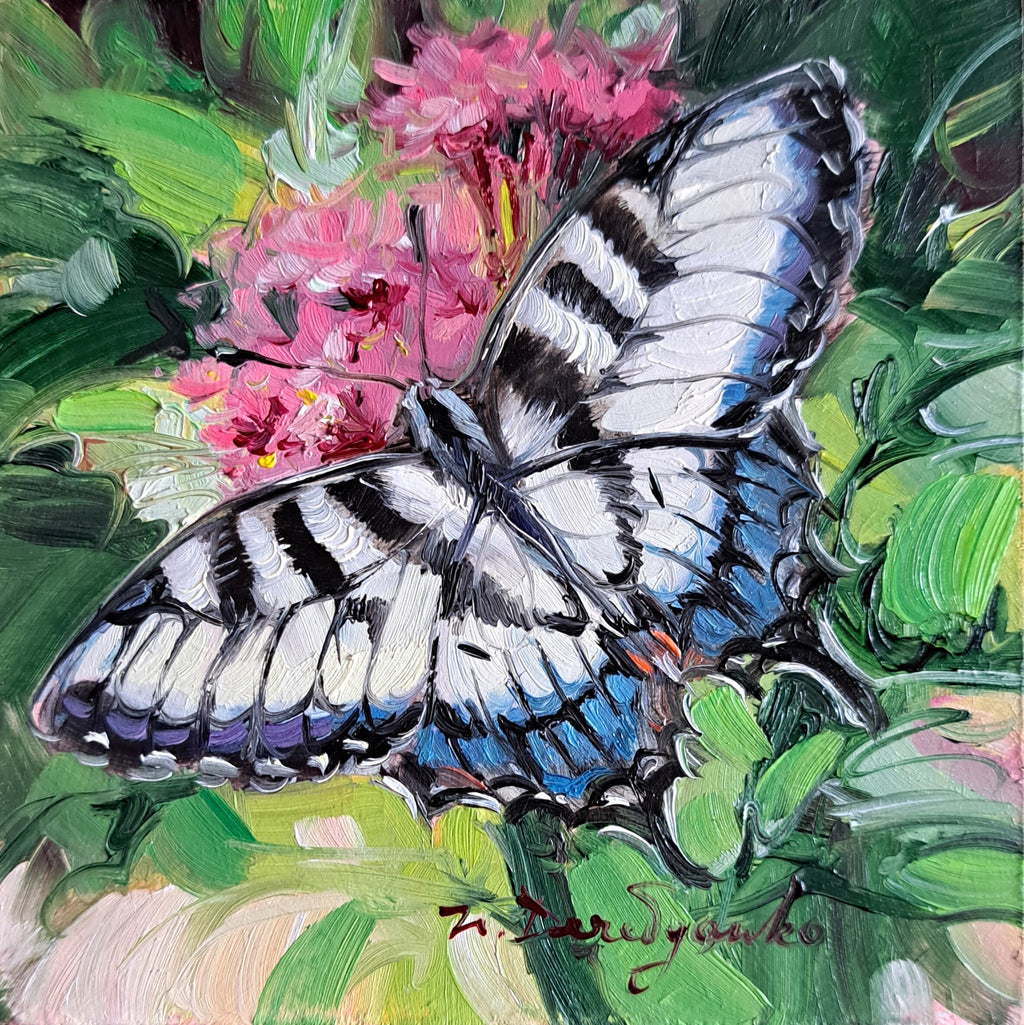 Butterfly painting original oil art framed miniature, Giant Swallowtail butterfly painting small gift for woman