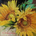 Dipinto ad olio floreale girasoli originale incorniciato 6x6, regalo di mamma dalla figlia, due fiori gialli wall art decor