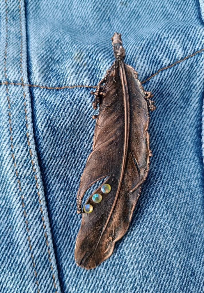 Brooch Copper Pigeon Feather  — Unique Boho-Style Handmade Jewelry gift for best friend 7th anniversary copper wedding traditional