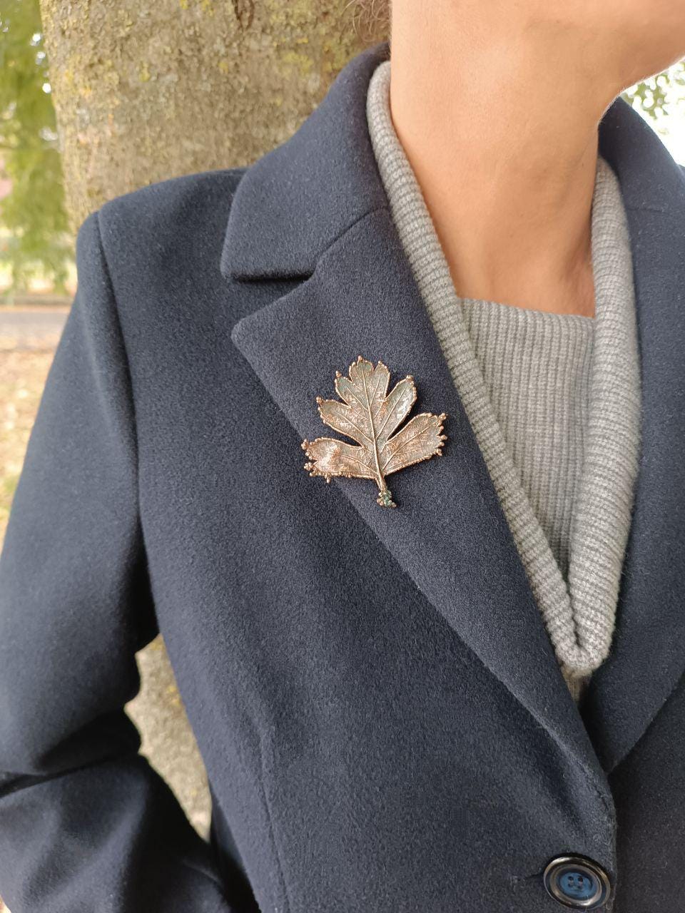 Brooch Copper Natural Gluta Leaf  gift for best friend — Unique Boho-Style Handmade Jewelry Ramella