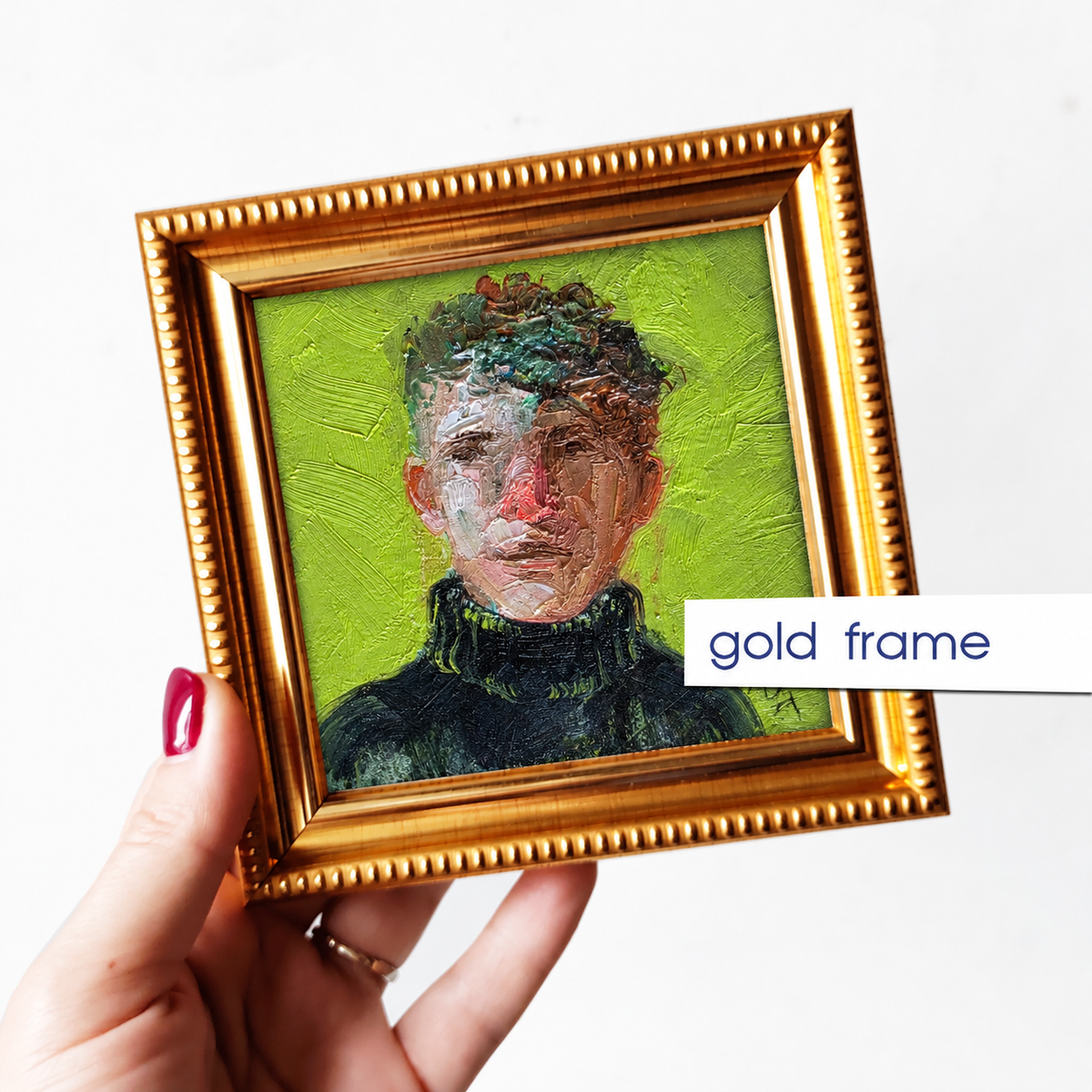 Man portrait oil painting original 4x4 in - One of kind, Just like you