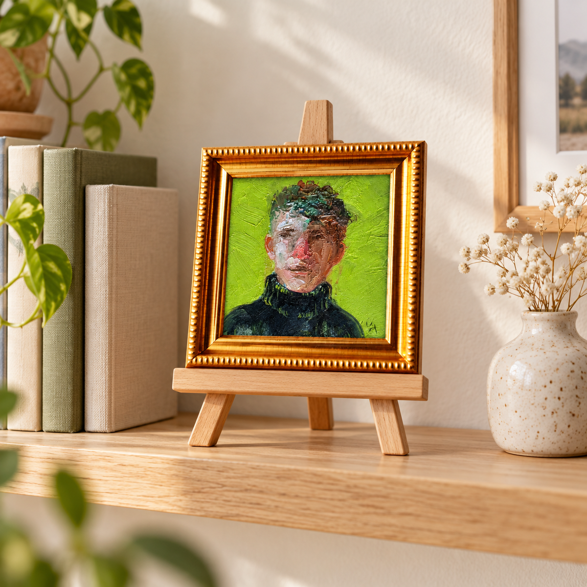 Man portrait oil painting original 4x4 in - One of kind, Just like you