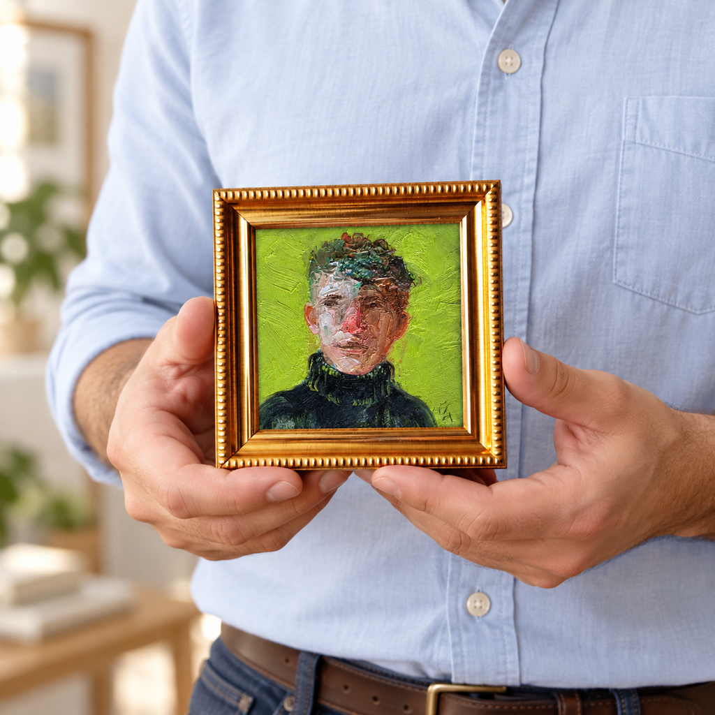 Man portrait oil painting original 4x4 in - One of kind, Just like you