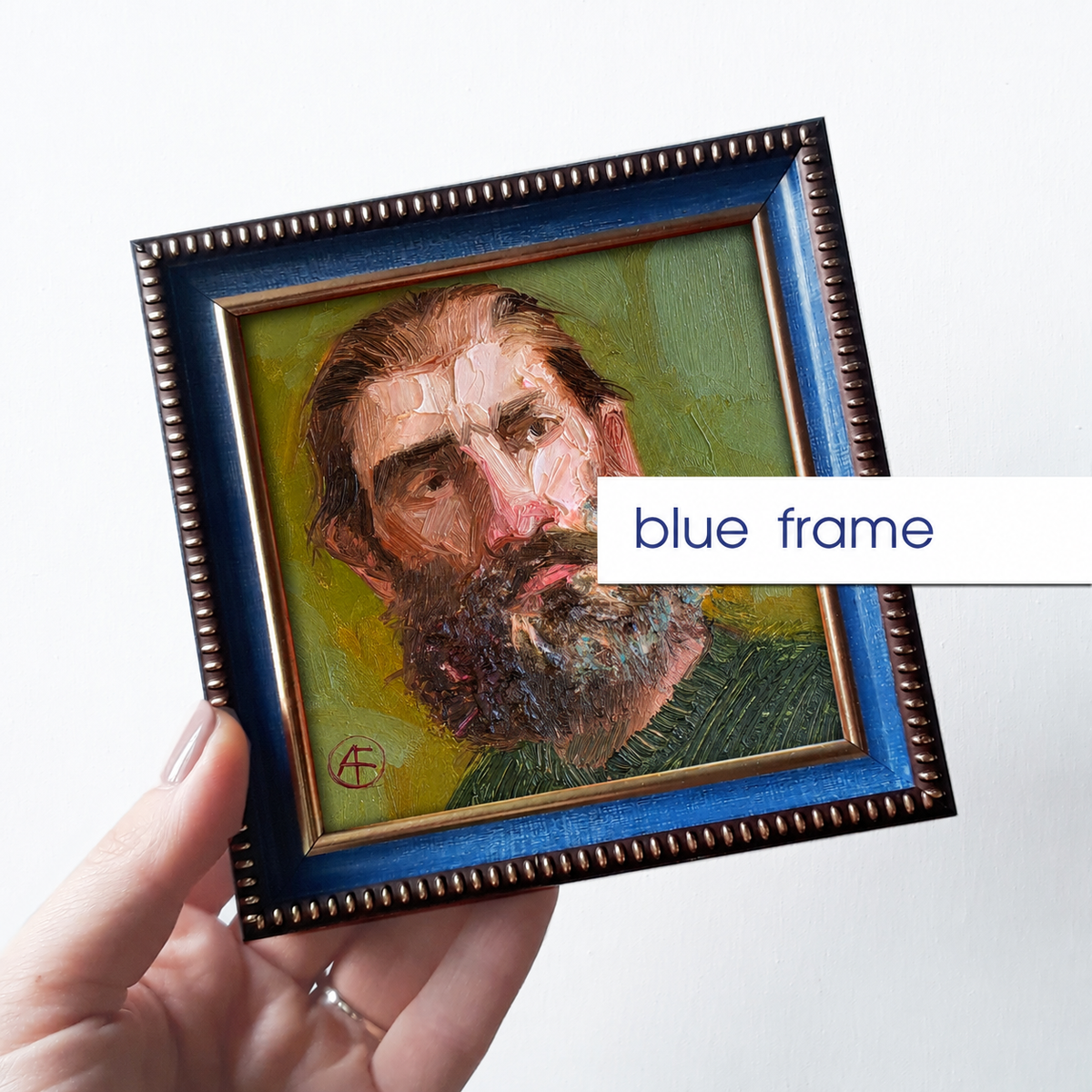 Bearded Man portrait oil painting original 4x4 in - One of kind, Just like you