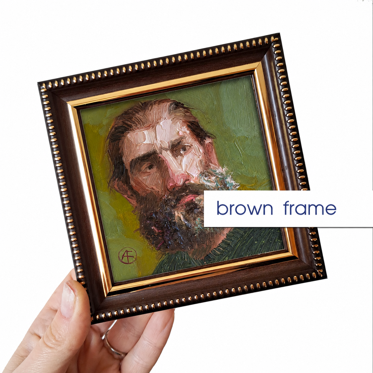Bearded Man portrait oil painting original 4x4 in - One of kind, Just like you
