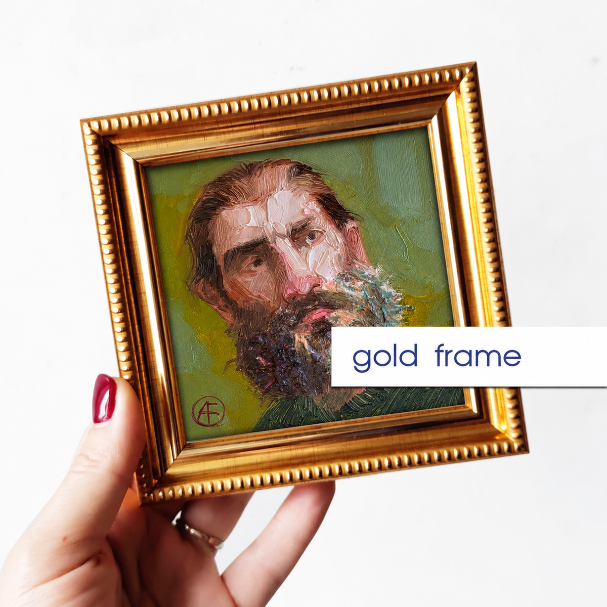 Bearded Man portrait oil painting original 4x4 in - One of kind, Just like you
