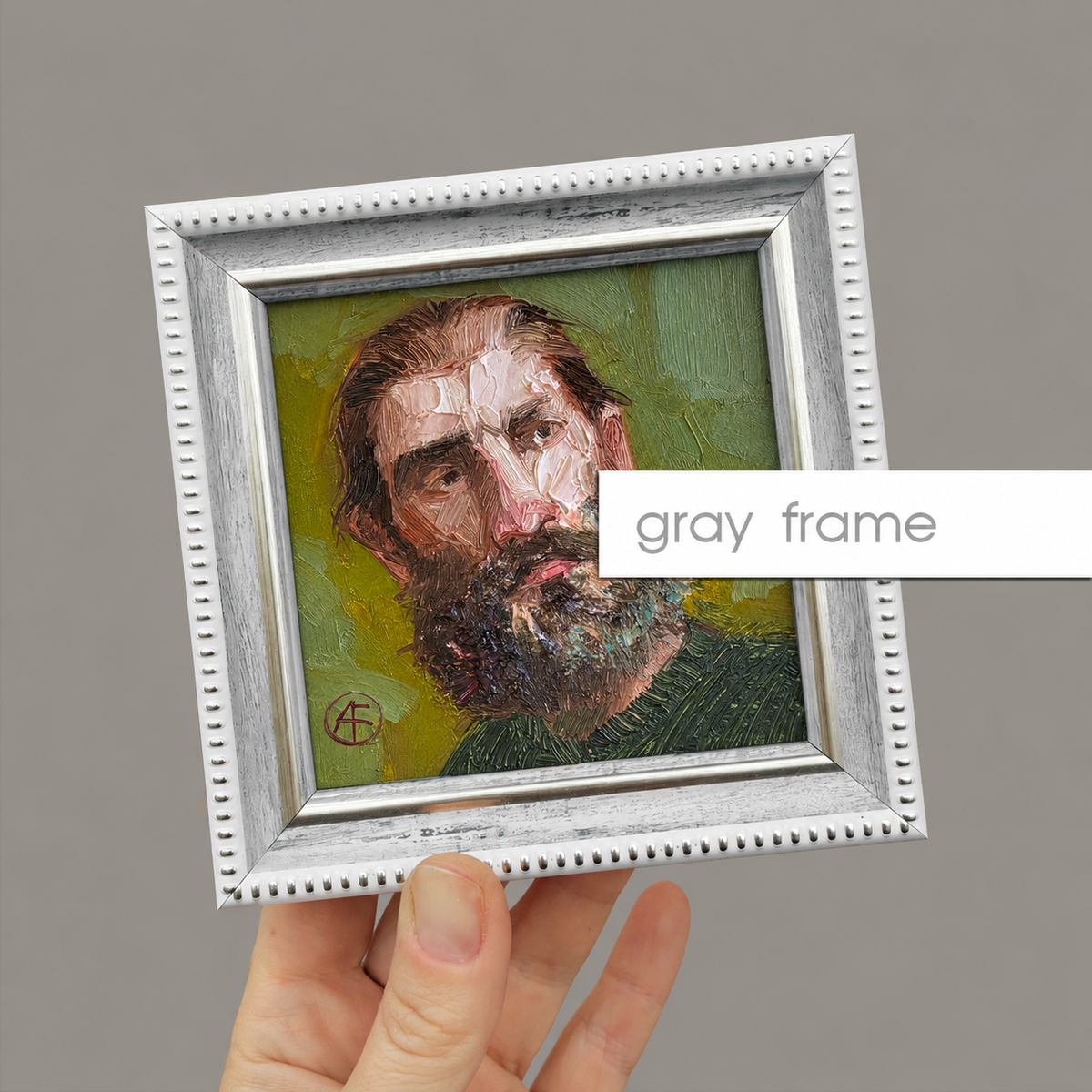 Bearded Man portrait oil painting original 4x4 in - One of kind, Just like you
