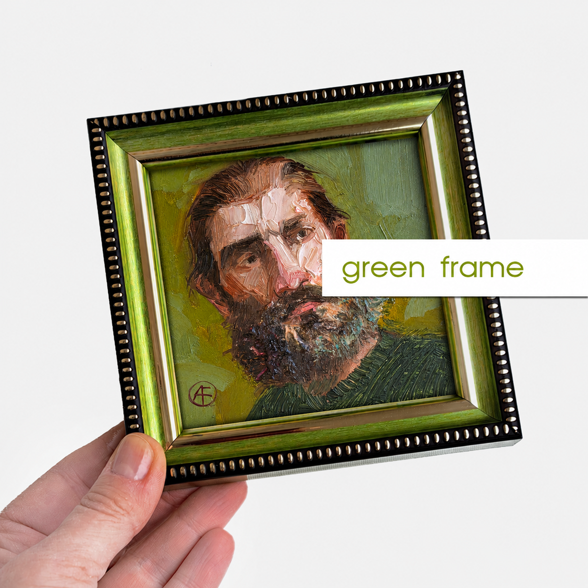 Bearded Man portrait oil painting original 4x4 in - One of kind, Just like you