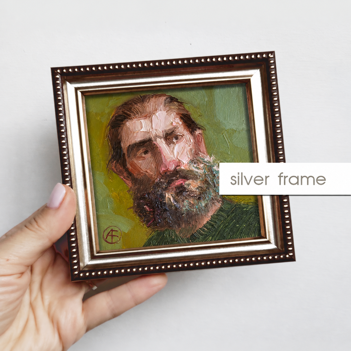 Bearded Man portrait oil painting original 4x4 in - One of kind, Just like you
