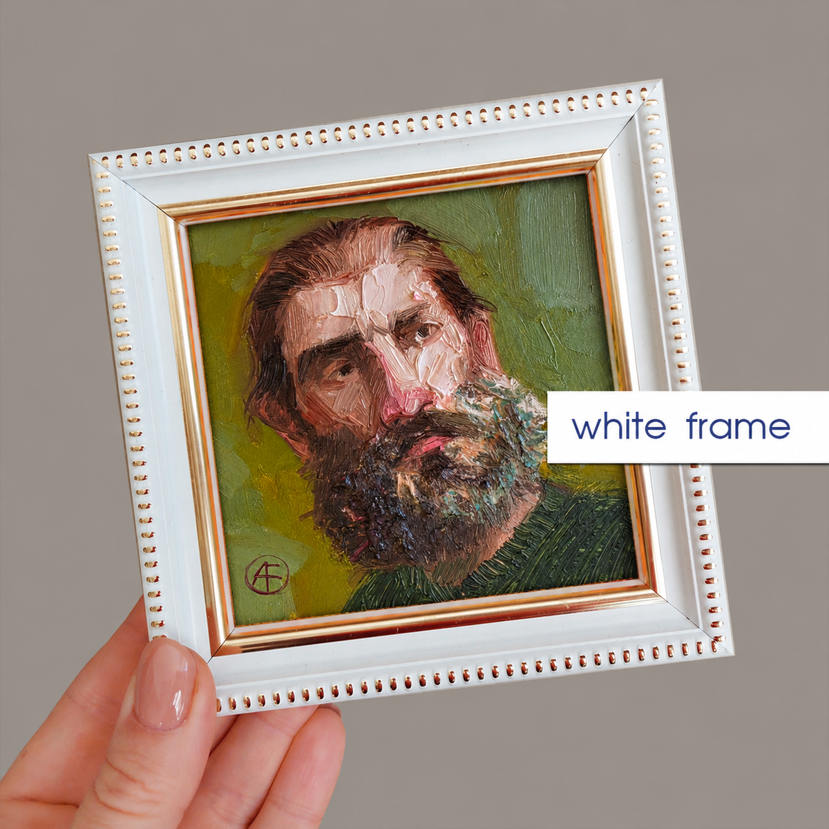 Bearded Man portrait oil painting original 4x4 in - One of kind, Just like you