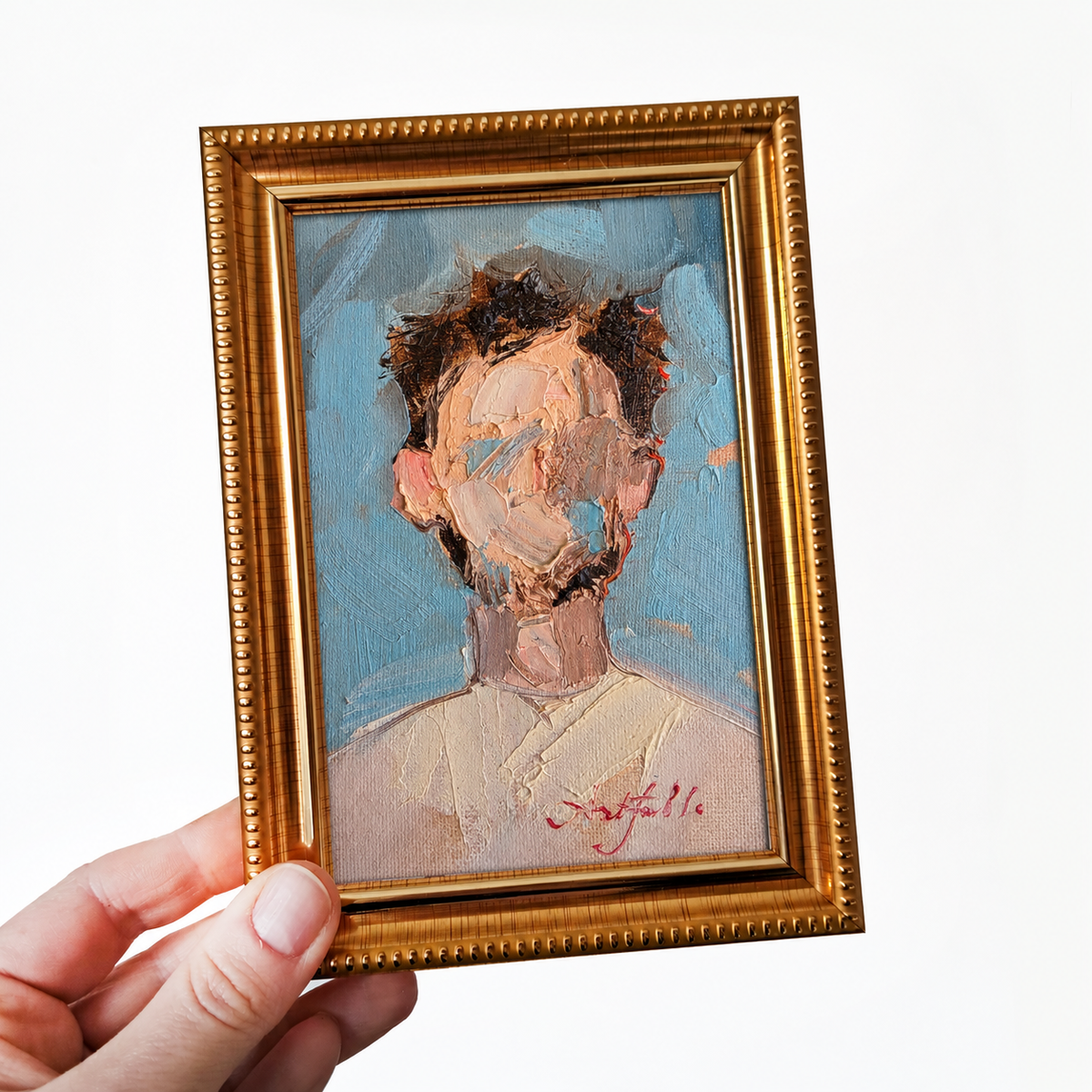 Faceless Man Portrait Oil Painting Original 4x6 in
