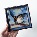 Swallow bird art painting 4x4 in frame, Cheeper picture framed, Yellow blind hand painted artwork for nursery