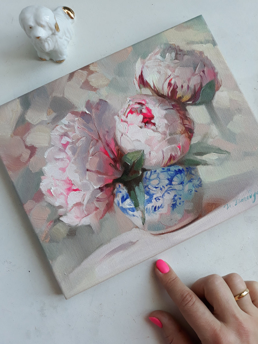 Peony flowers oil painting canvas original art, Floral painting bloom, Flower bouquet pink peony wall art, Birthday gift for wife women