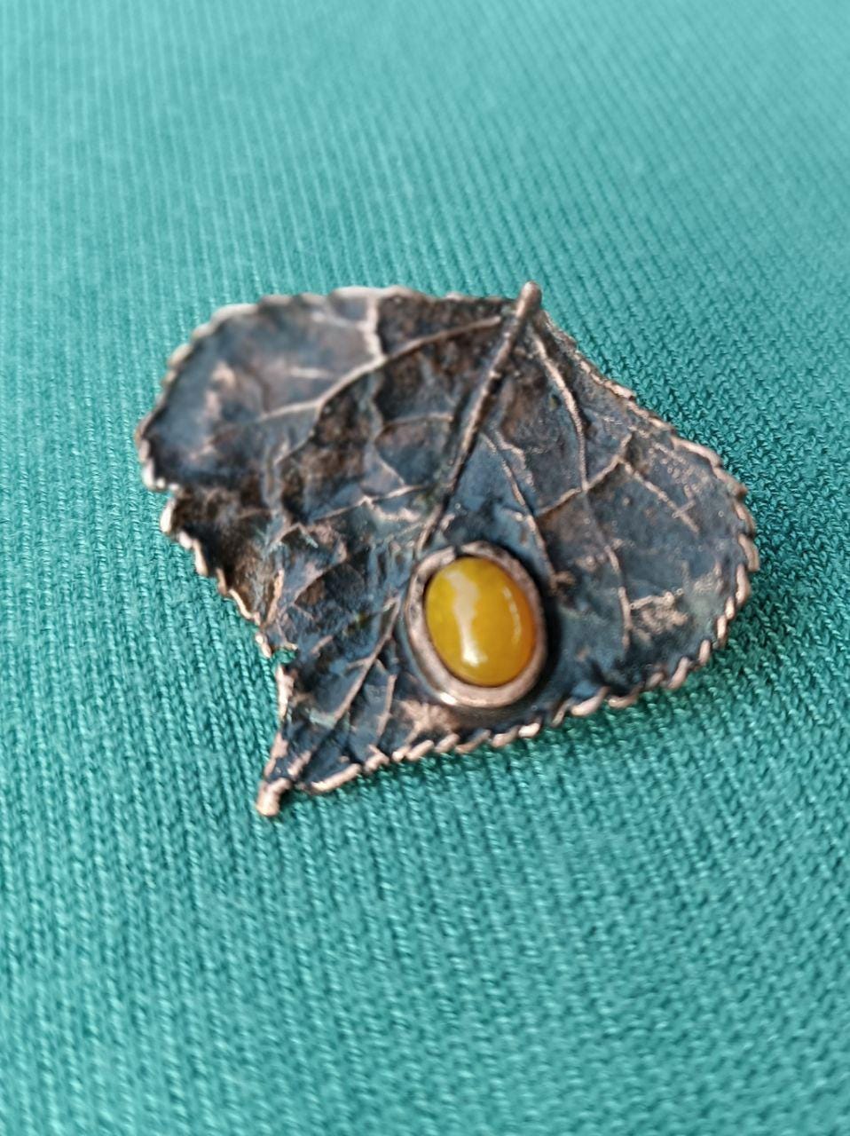 Brooch Copper Natural Poplar Leaf  — Unique Boho-Style Handmade Jewelry Valentines gift for sister