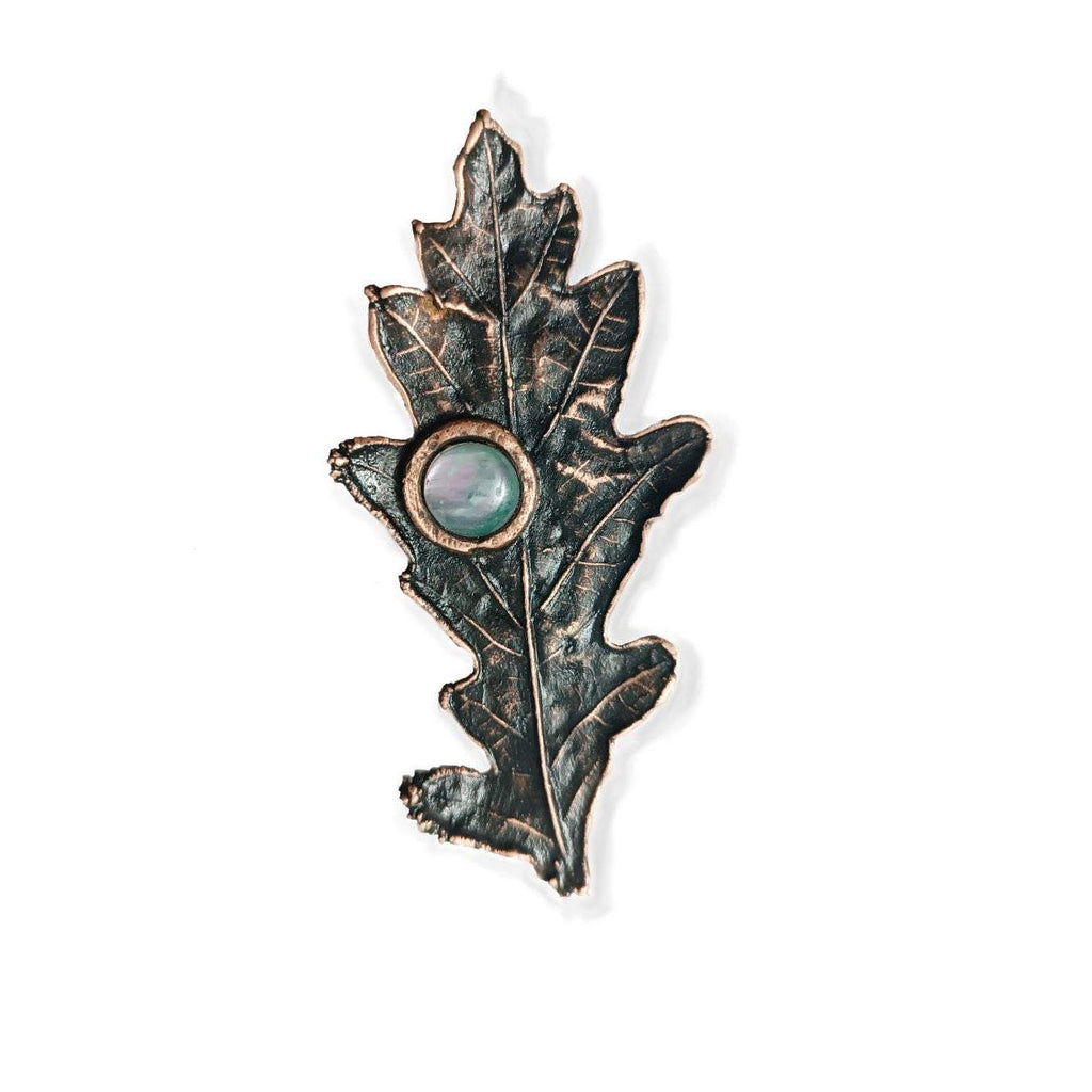 Brooch Electroformed Copper Leaf oak leaf with pearl inlay, Autumn Handmade jewelry, Gift for grandmother jewelry botanical pattern