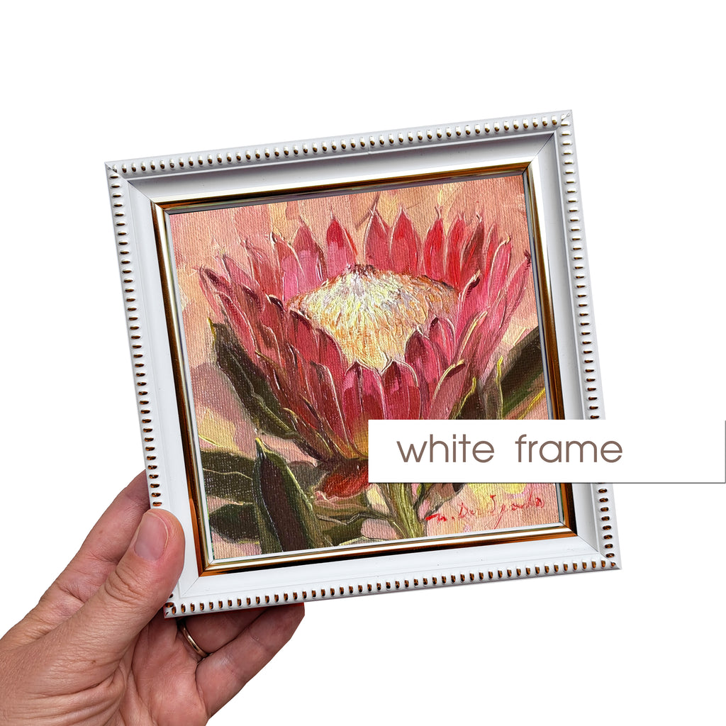 Protea oil painting original framed 5x5 inch