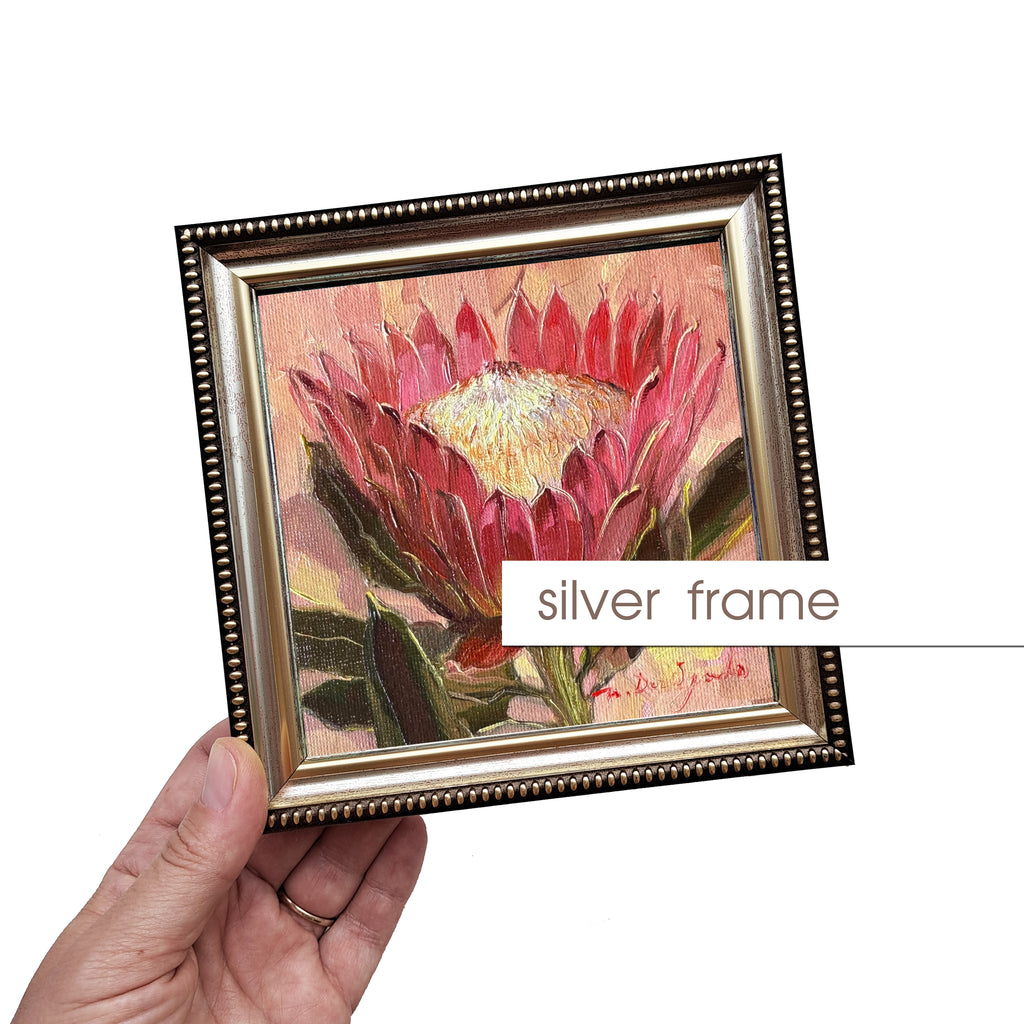 Protea oil painting original framed 5x5 inch