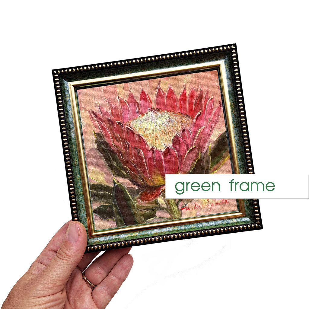 Protea oil painting original framed 5x5 inch