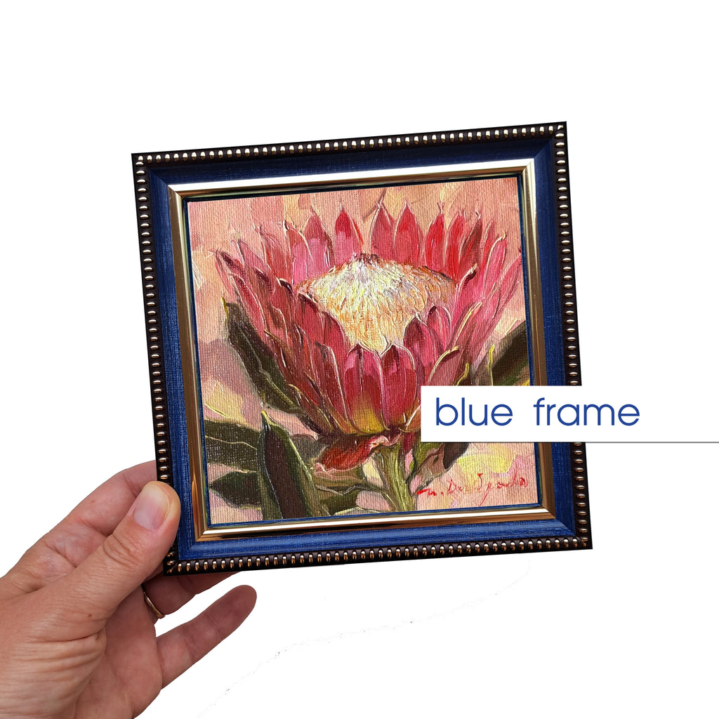 Protea oil painting original framed 5x5 inch
