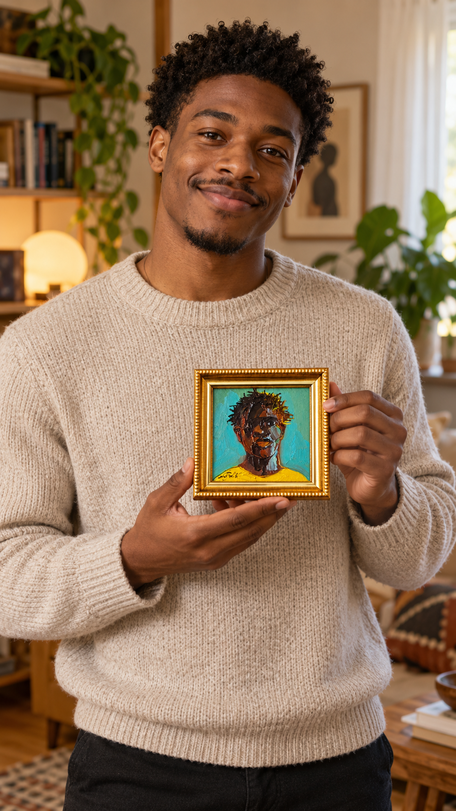 Male portrait oil painting original 4x4 in