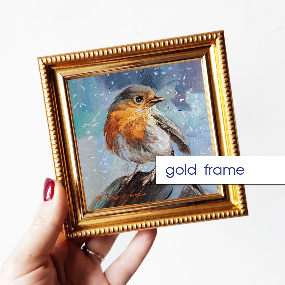 Robin bird painting original art 4x4 in