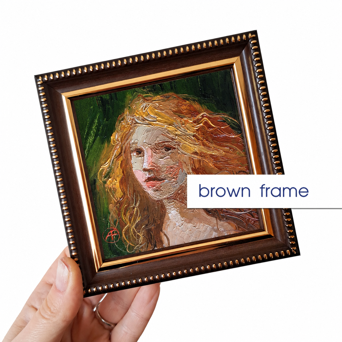 Red hair Girl portrait oil painting original 4x4 in