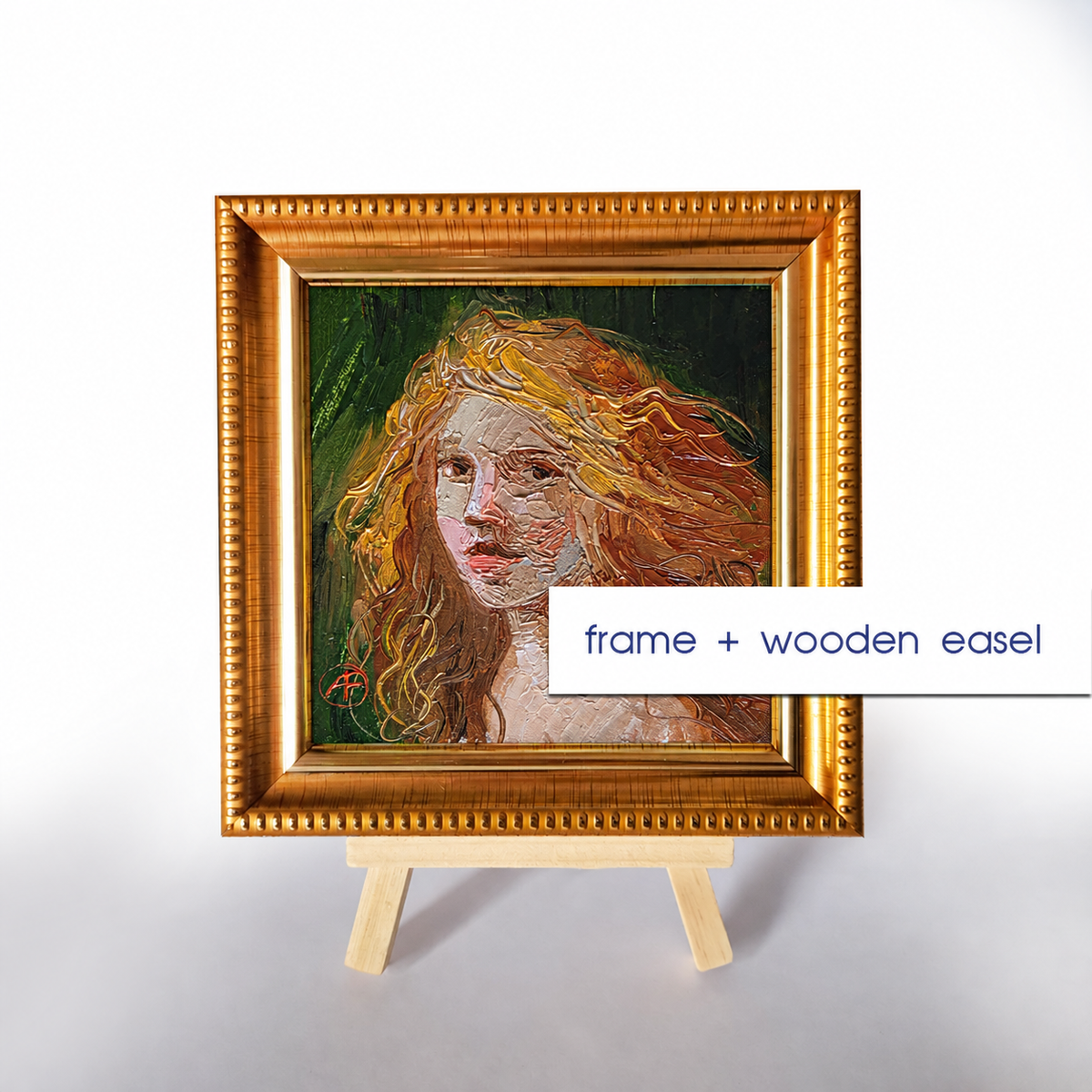 Red hair Girl portrait oil painting original 4x4 in