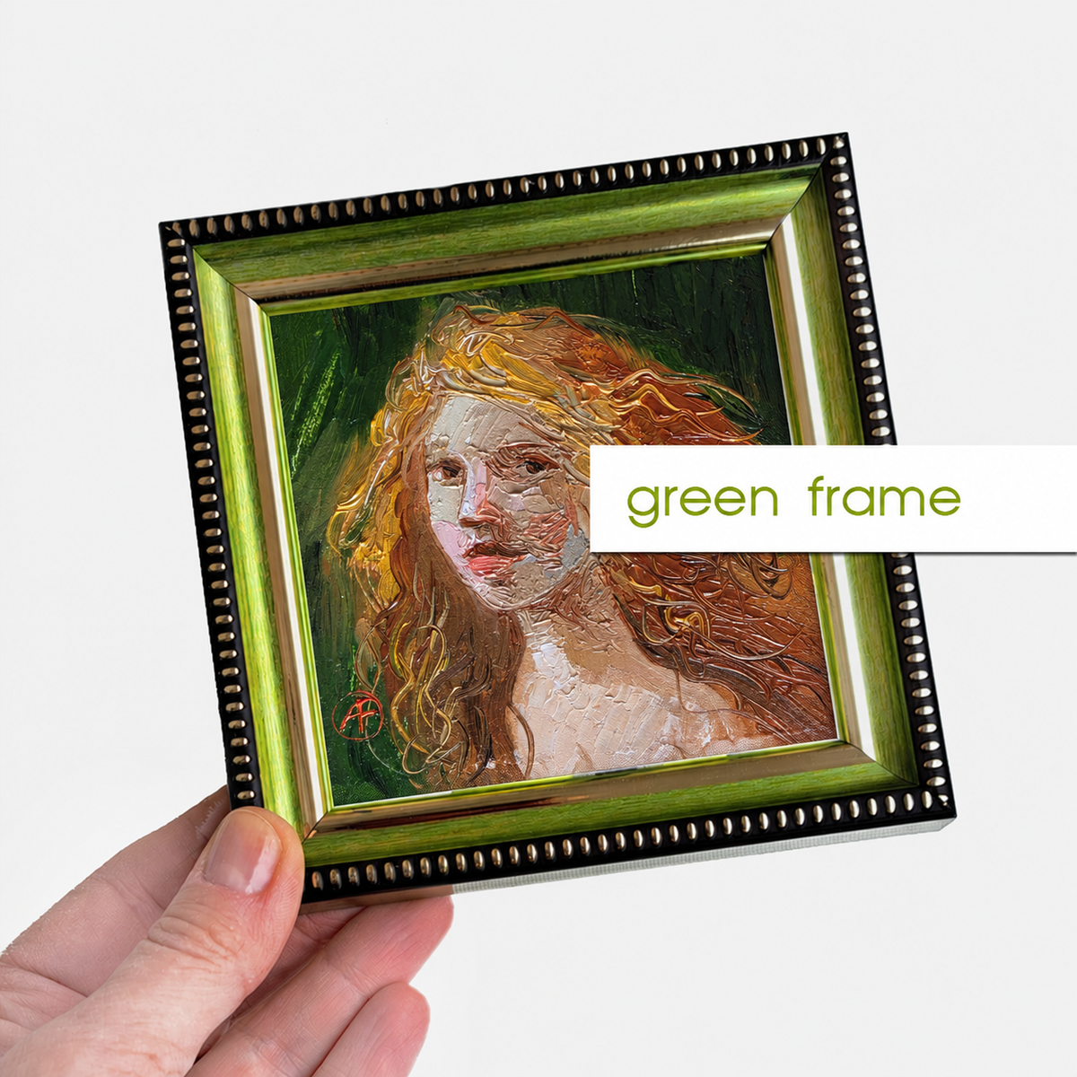 Red hair Girl portrait oil painting original 4x4 in