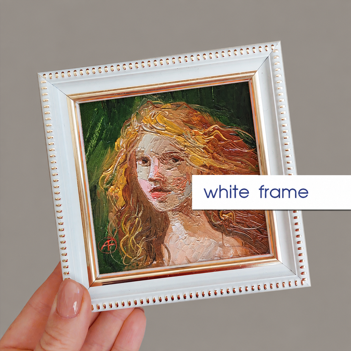 Red hair Girl portrait oil painting original 4x4 in